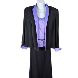 Vintage Black Purple 3 Piece Skirt Suit Set Formal Evening Maxi Size 16
